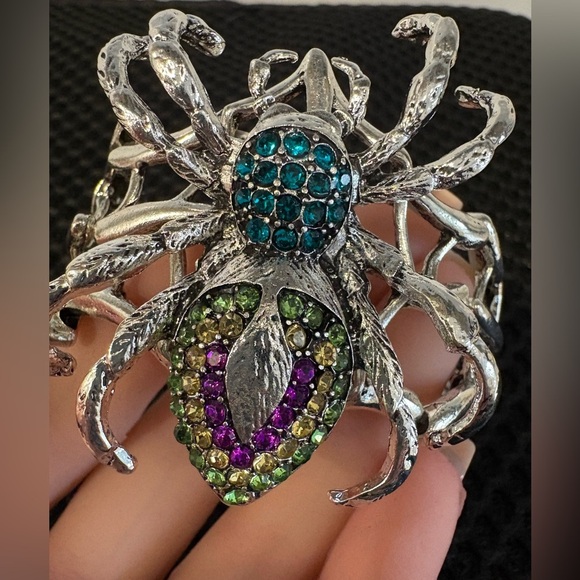 Statement Spicer Web Cuff Bracelet | Crystal Rhinestone | Halloween Gothcore - Picture 3 of 7